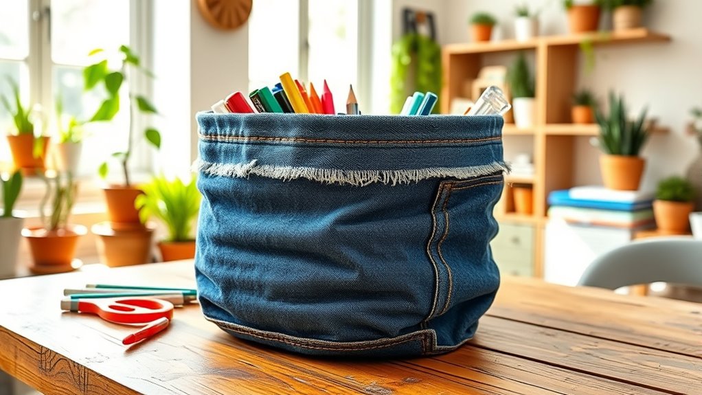 upcycled jeans storage basket