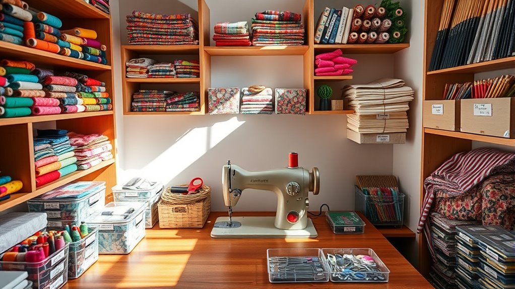 organized sewing supplies storage
