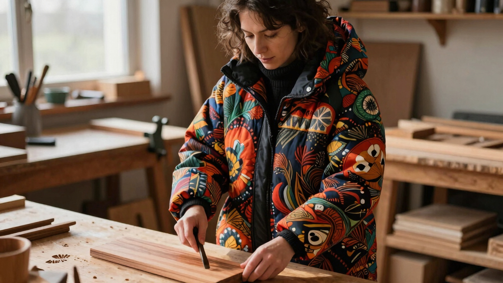 Women Sport Puffer Coats In Bold Baroque Portraits By Nieves González