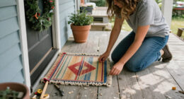 Woman Turns A Rug Into That Cutest Front Door Decor That Isn't A Wreath