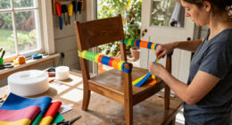 Woman Uses Pool Noodles To Transform An Old Chair Into A Cozy Piece Of Furniture